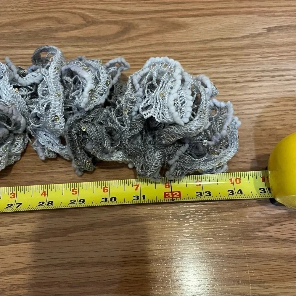 Fashion Handmade Crochet Ruffle Lace Scarf Grey Short Sequins